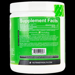 NutraKey Arginine Powder label close-up highlighting ingredients and details.