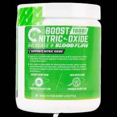 NutraKey Arginine Powder with scoop, ready for pre-workout mixing.