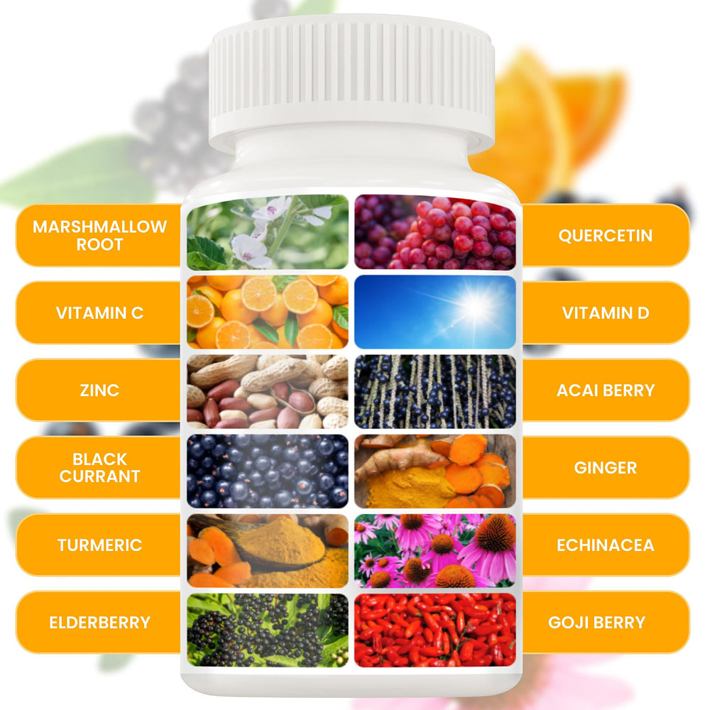 NUTRALIZIZER ingredients in glass bottle highlighting zinc, vitamin C, and elderberry for immune wellness.