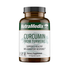 NutraMedix Curcumin bottle with capsules supports healthy inflammatory response.
