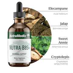 NutraMedix Nutra-BBS+ Elecampane and Artemisia illustration highlights botanicals.
