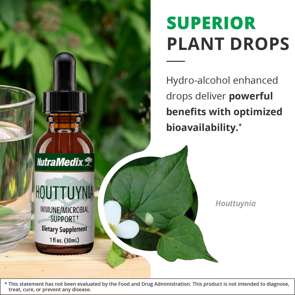 NutraMedix Houttuynia digestive-use-glass shows easy incorporation into water.