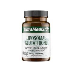 NutraMedix Liposomal Glutathione bottle shown for easy absorption and detox support.