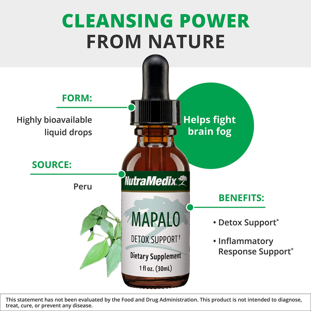 NutraMedix Mapalo label close-up emphasizes herbal origin and purity.