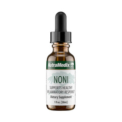 NutraMedix Noni Drops bottle with dropper, supporting daily immune health and antioxidant activity.