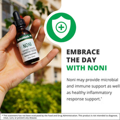 NutraMedix Noni Drops close-up of noni fruit extract highlighting natural ingredients.