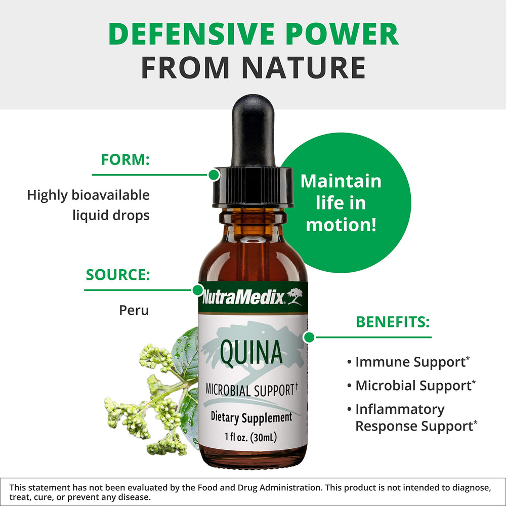 NutraMedix Quina from Andean forests, highlighting wild-harvested herbal extract.