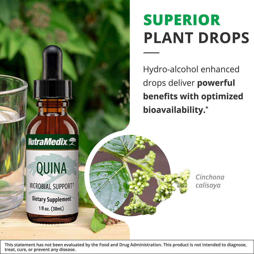 NutraMedix Quina drops added to water for easy daily use.