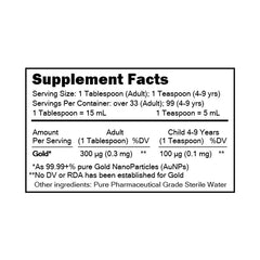 Nutraneering MediGOLD label-closeup reveals 500 mL packaging and purity.