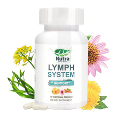 NutraNourish Lymphatic Drainage bottle label shows botanical capsule formula for daily wellness