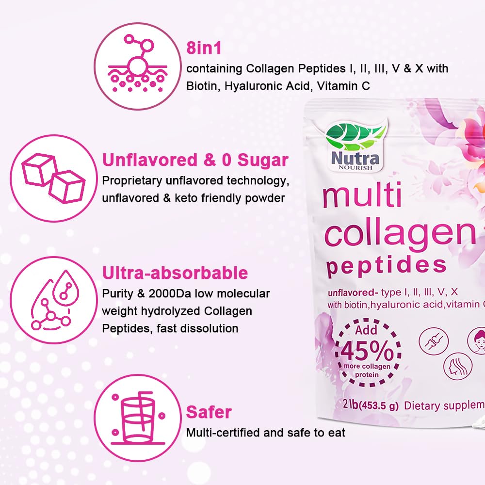 NutraNourish unflavored collagen powder poured into a glass for easy mixing.
