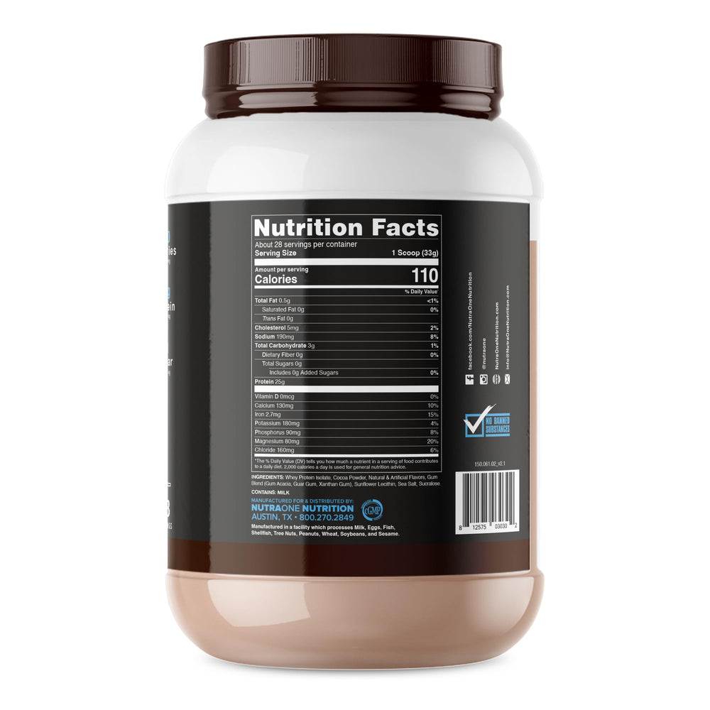 NutraOne IsolateOne Gourmet Chocolate shake ready in a glass