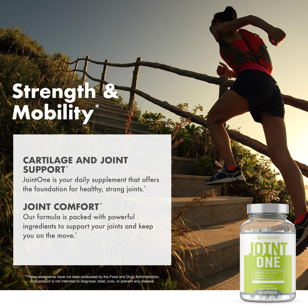 Bottle of NutraOne JointOne beside gym gear to signal performance support