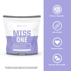 NutraOne MissOne woman taking a pill as part of her daily routine for balanced nutrition.