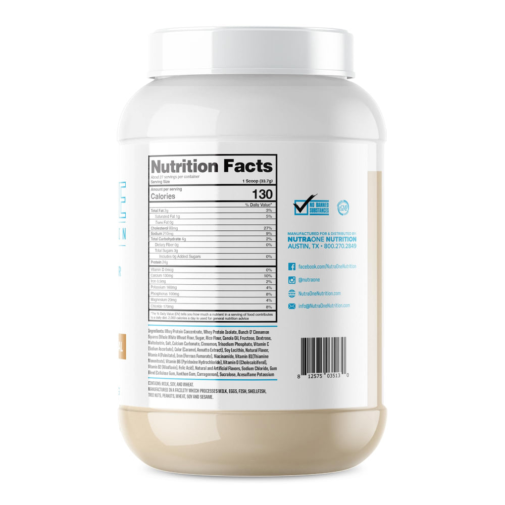 Close-up of ProteinOne label showing 24 g protein per serving