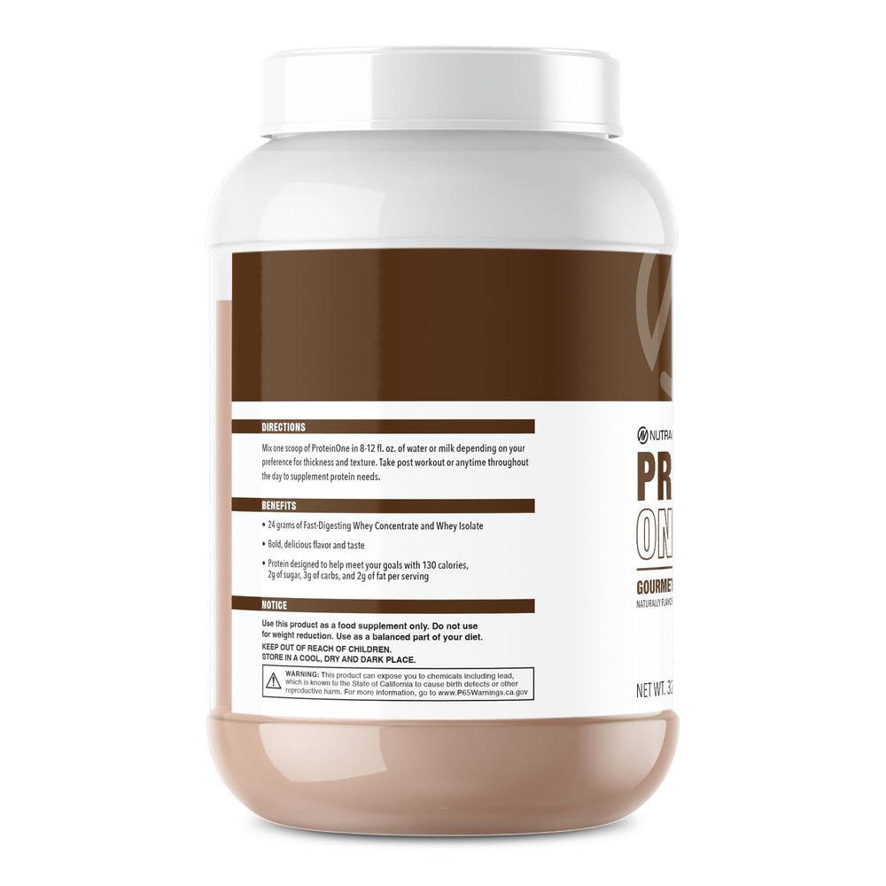 Scoop of NutraOne ProteinOne whey powder for easy serving.