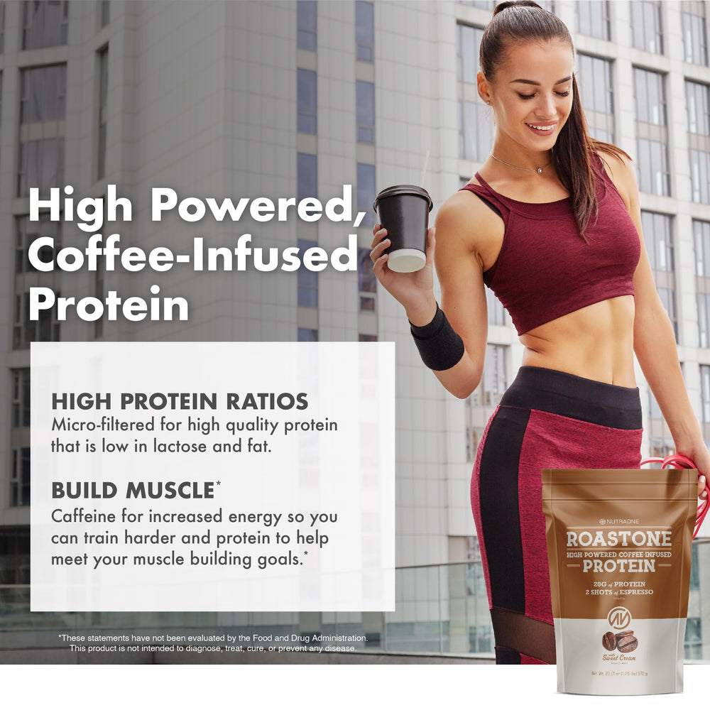NutraOne RoastOne packaging displays 1.35 lb tin for daily shakes