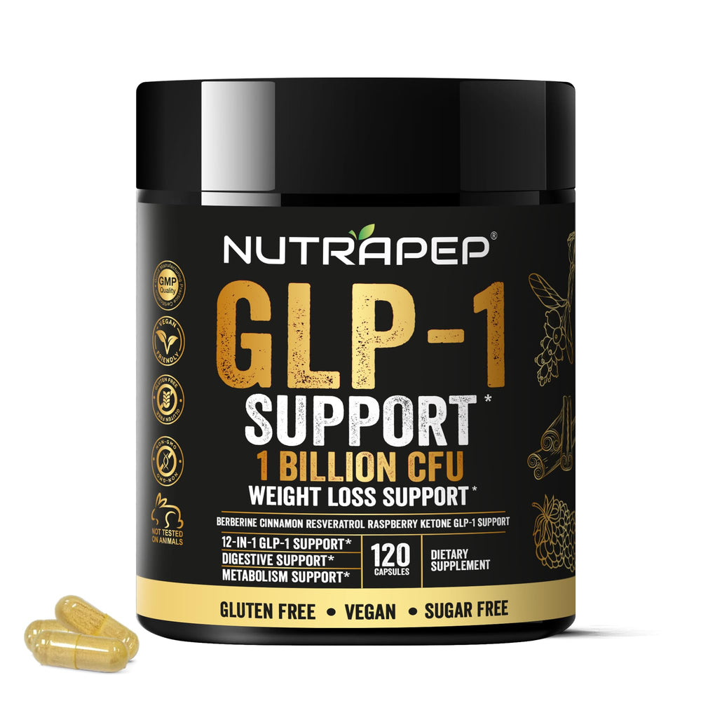NutraPep GLP-1 Support bottle showing the 12-in-1 blend for daily wellness