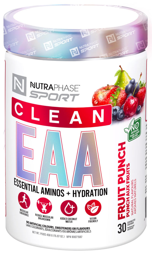 NutraPhase Clean EAA powder with eight essential amino acids for workout recovery