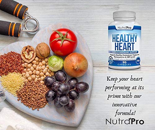 NutraPro Healthy Heart bottle label highlights key ingredients and quality