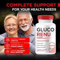 NutraRize Gluco Renu capsules on countertop ready for daily energy.