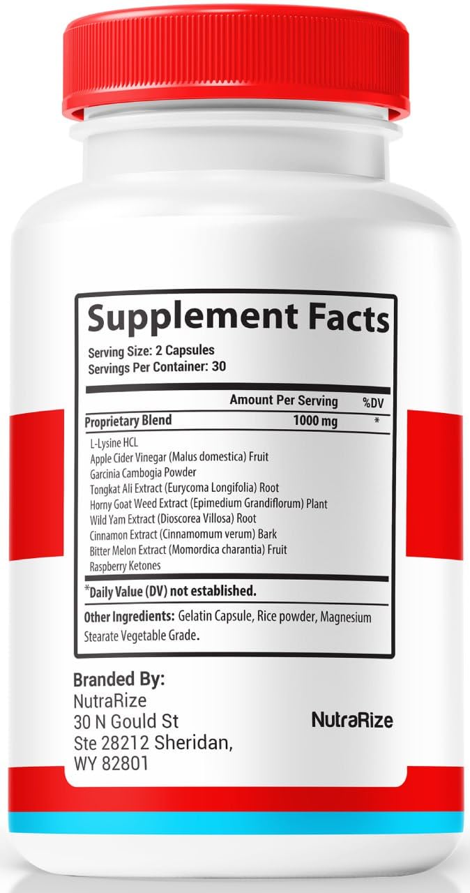 NutraRize Trusted Relief Capsules bottle back showing natural ingredients and usage guidance.