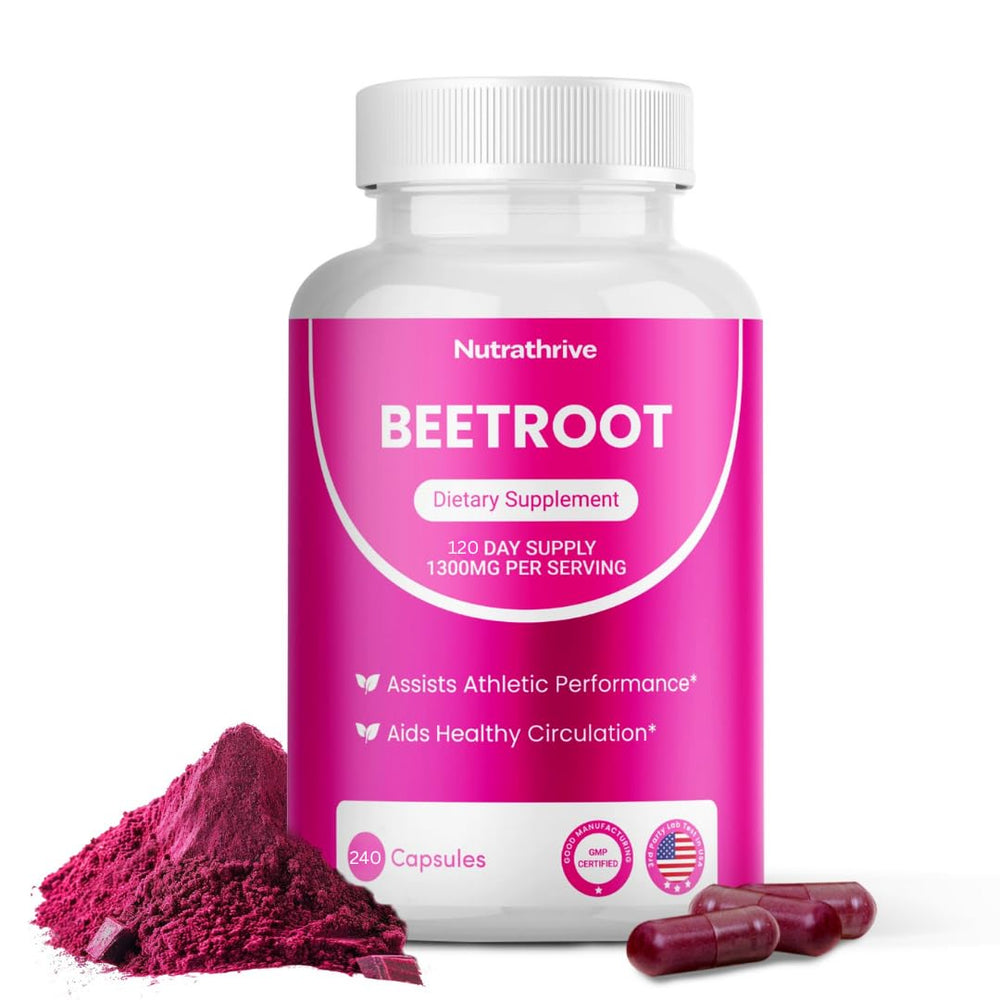Nutrathrive beetroot capsules bottle front view for easy daily take