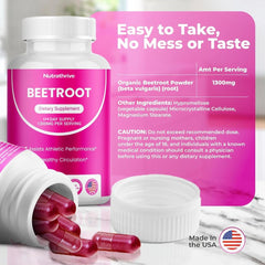 Nutrathrive beetroot capsules close-up of tasteless, easy-swallow capsules