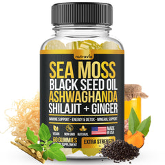 Nutravia Sea Moss Gummies bottle for convenient daily wellbeing.