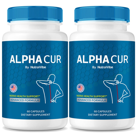 NutraVibe AlphaCur bottle-front view supporting daily nerve comfort and mobility.