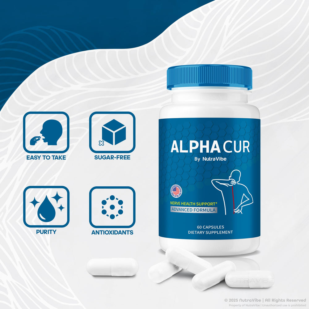 NutraVibe AlphaCur label-detail emphasizes quality and purity for nerves.