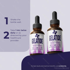 Gelatide Drops on a tidy desk with a glass of water