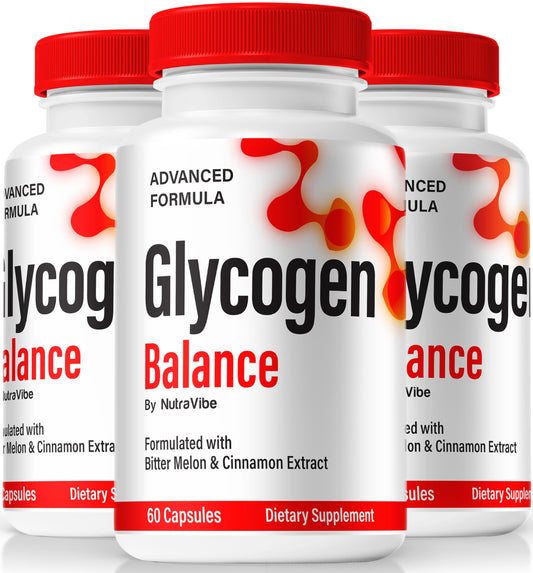 NutraVibe Glycogen Balance bottle with capsules for daily wellness support.