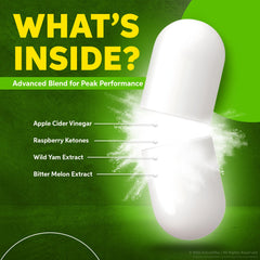 Bottle label visible showing 180 capsules and all natural formula