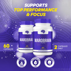 NutraVibe Marobrain bottle label emphasizes natural ingredients for alertness.