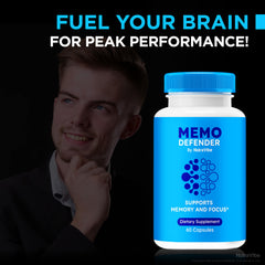 NutraVibe Memo Defender label close-up emphasizing quality and ingredients.