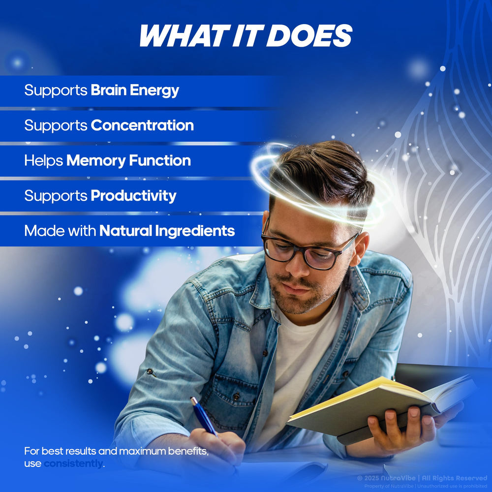 NutraVibe Memory Defender capsules ready to take for study focus.