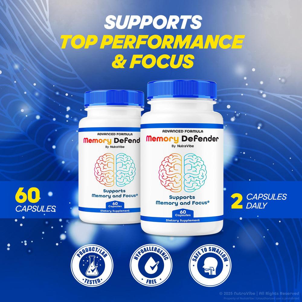 NutraVibe Memory Defender label closeup showcasing natural ingredients.