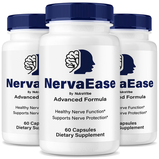 NutraVibe NervaEase three-pack bottles for daily nerve support.