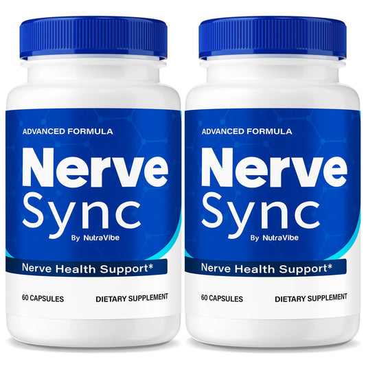 NutraVibe Nerve Sync bottle front showcasing packaging for daily nerve support.