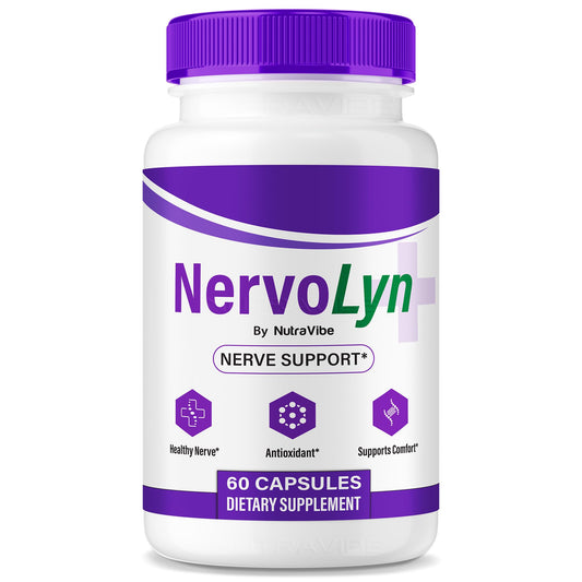 NutraVibe NervoLyn bottle front signals daily nerve support.