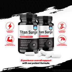 NutraVibe Titan Surge in a gym bag scene suggests quick, convenient supplementation.