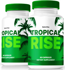 NutraVibe Tropical Rise bottle front supports daily vitality and well-being.