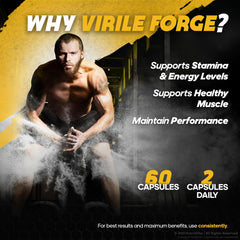 NutraVibe Virile Forge capsules in hand suggesting convenient daily supplementation.