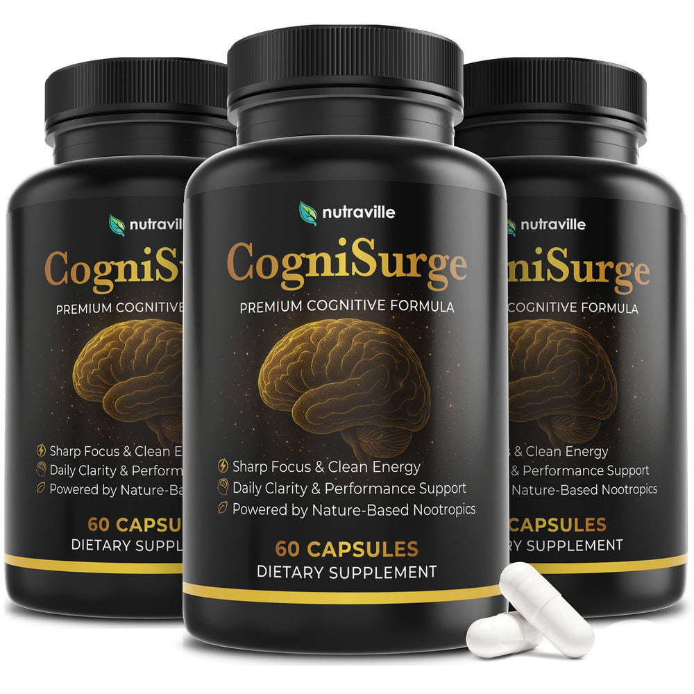 Nutraville CogniSurge bottle front for daily memory and focus support