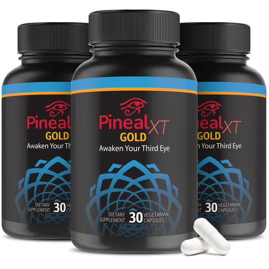 Nutraville Pineal XT Gold bottle on a desk, promoting focused energy.