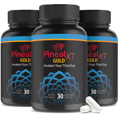 Nutraville Pineal XT Gold bottle on a desk, promoting focused energy.