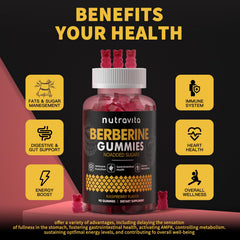 Nutravita Berberine Gummies cinnamon panel highlights 6-in-1 formulation.