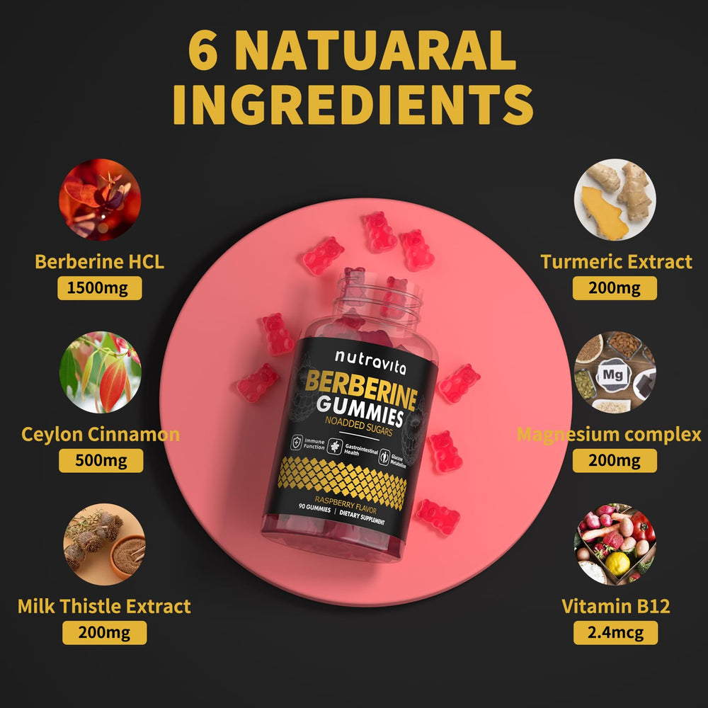 Nutravita Berberine Gummies nutrition label highlighting ingredients.