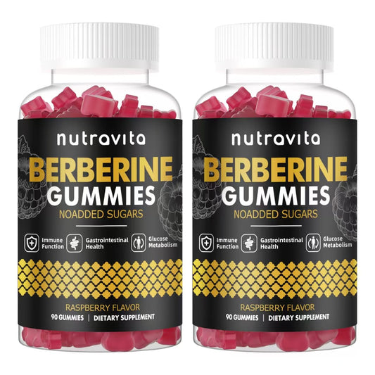 Nutravita Berberine Gummies Raspberry flavor 2-pack box for everyday use.